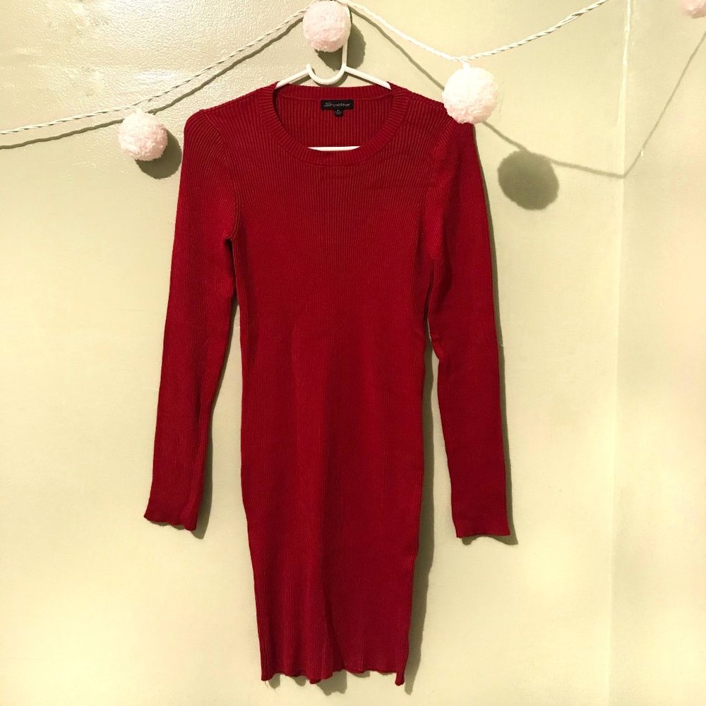 SHINESTAR | Burgundy Long Sleeve Dress